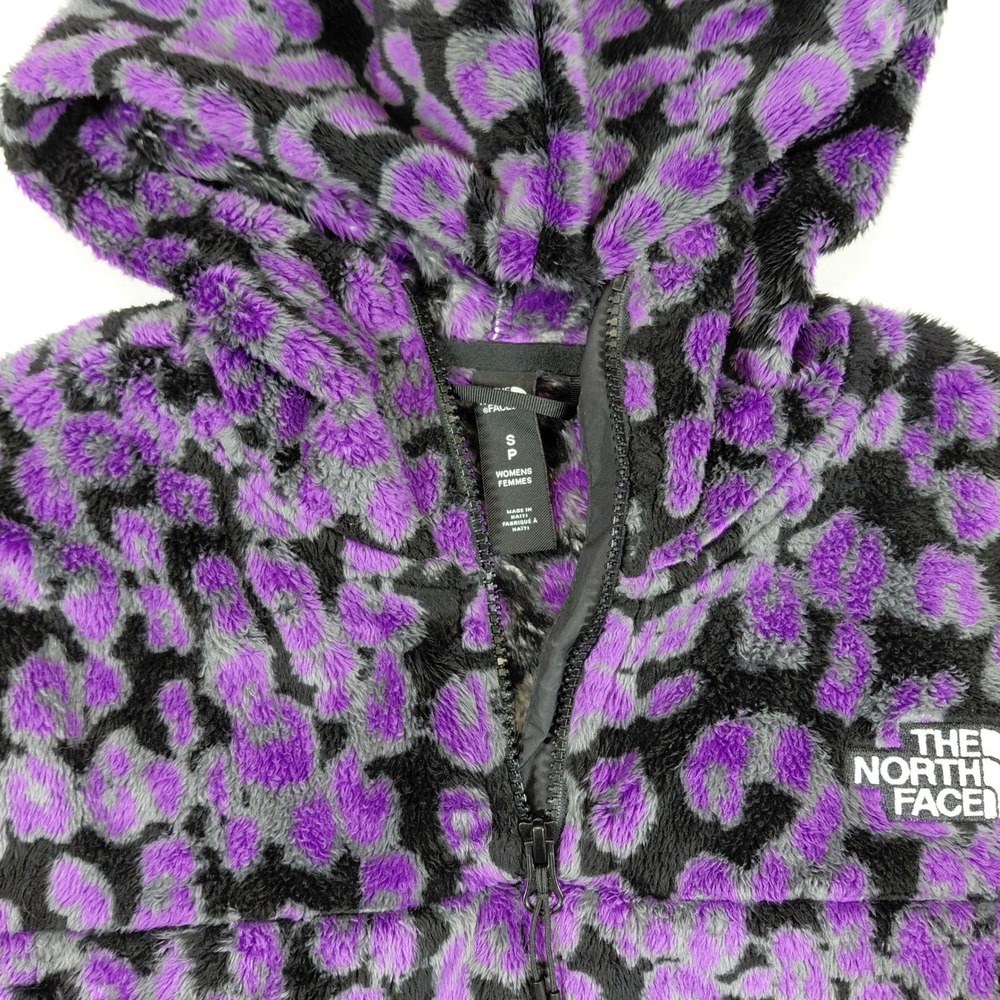 The North Face Womens Purple Leopard Print Cropped Fleece Osito Hoodie Small - Picture 4 of 14
